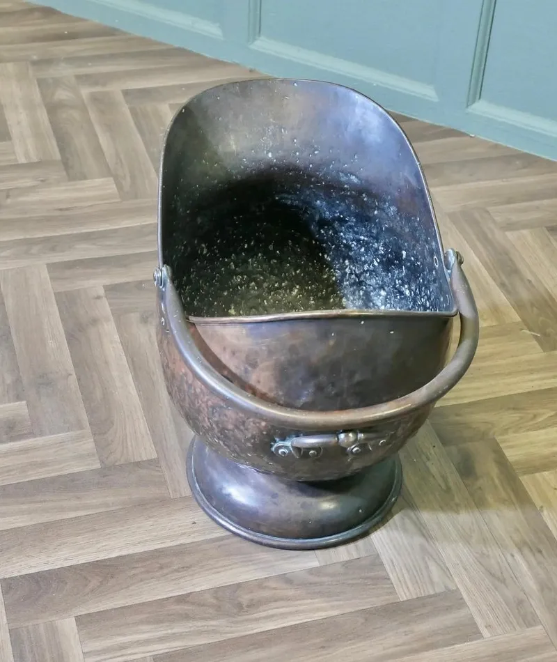 Pamono Large Arts and Crafts Copper Helmet Coal Scuttle> Fireplaces And Mantels