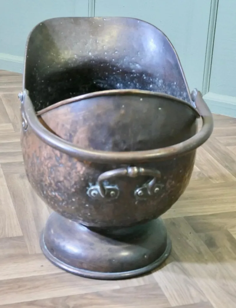 Pamono Large Arts and Crafts Copper Helmet Coal Scuttle> Fireplaces And Mantels
