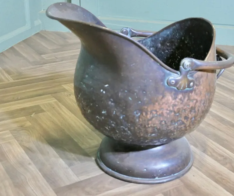 Pamono Large Arts and Crafts Copper Helmet Coal Scuttle> Fireplaces And Mantels