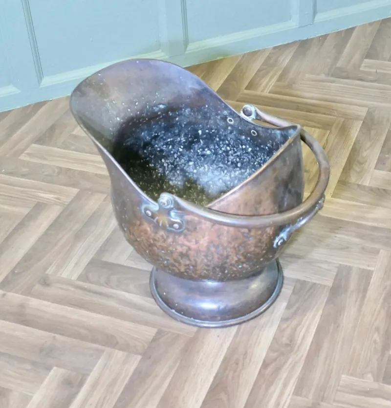 Pamono Large Arts and Crafts Copper Helmet Coal Scuttle> Fireplaces And Mantels