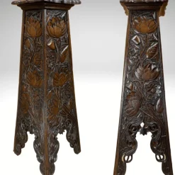 Sale Pamono Large Arts and Crafts Hand Carved Pedestal, England, 1880s