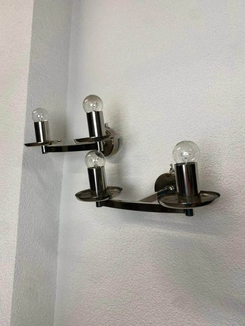 New Pamono Large Bauhaus Chandelier and Wall Lamps, 1940s, Set of 3