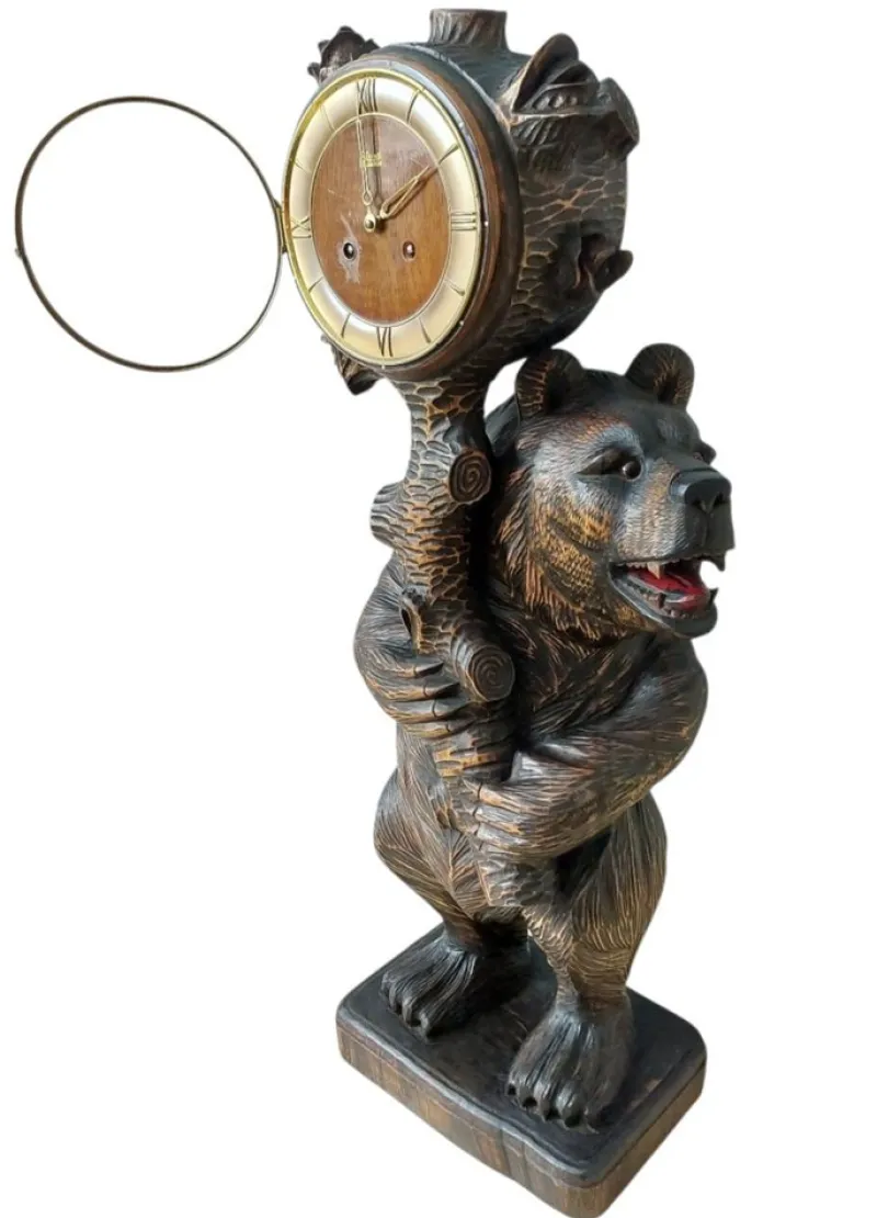 Pamono Large Black Forest Bear Clock, 1955> Clocks