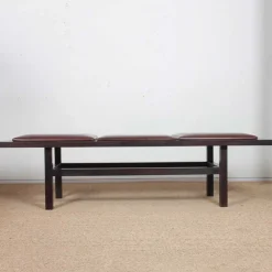 Pamono Large Black Wood and Leather Bench, 20th Century Work><noscript><img width=