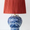 Pamono Large Blue and White Hand-Painted Table Lamp with New Terracotta Silk Lampshade from Royal Delft, 1948> Table Lamps