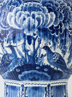 Pamono Large Blue and White Hand-Painted Table Lamp with New Terracotta Silk Lampshade from Royal Delft, 1948><noscript><img width=