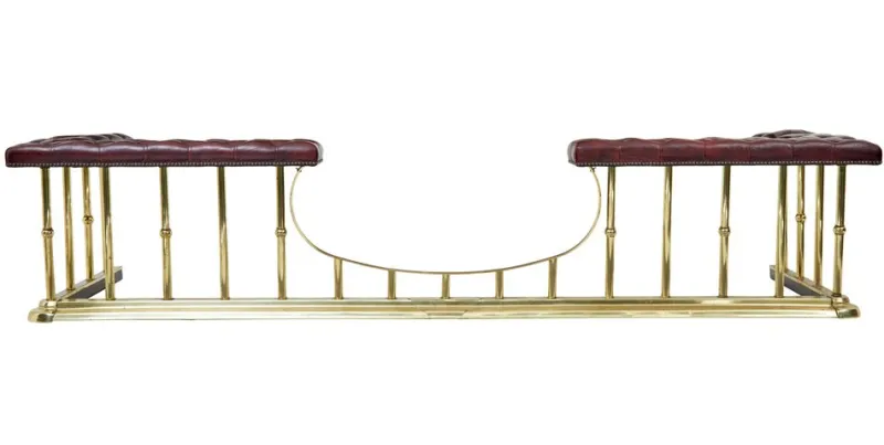 Pamono Large Brass and Leather Fireplace Club Fender, 2000> Fireplaces And Mantels