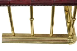 Pamono Large Brass and Leather Fireplace Club Fender, 2000><noscript><img width=