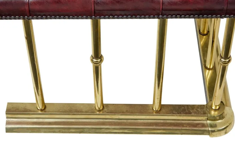 Pamono Large Brass and Leather Fireplace Club Fender, 2000> Fireplaces And Mantels