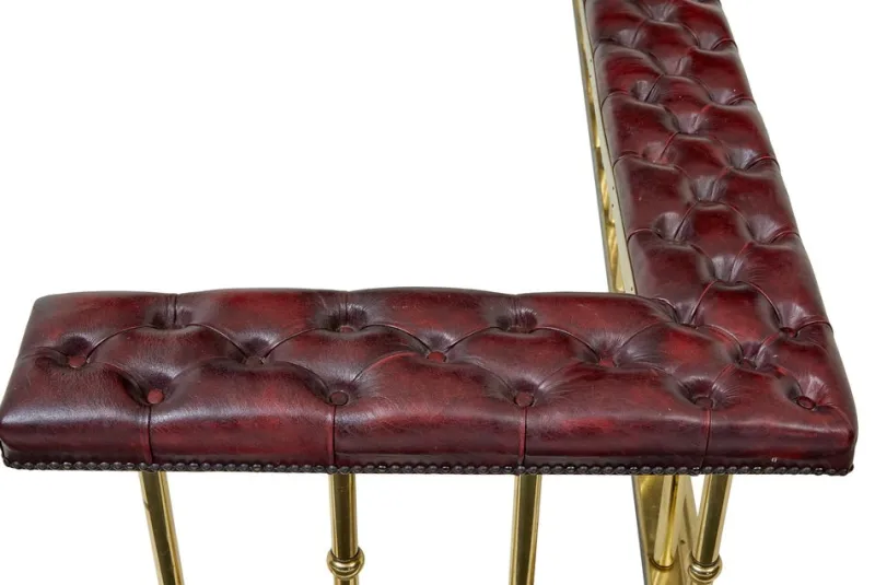 Pamono Large Brass and Leather Fireplace Club Fender, 2000> Fireplaces And Mantels