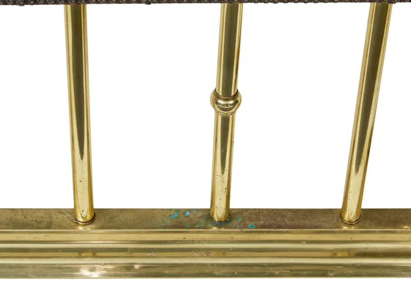 Pamono Large Brass and Leather Fireplace Club Fender, 2000> Fireplaces And Mantels