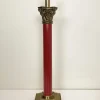 Pamono Large Brass and Red Lacqued Corinthian Column Table Lamp, 1970s> Pedestals And Columns