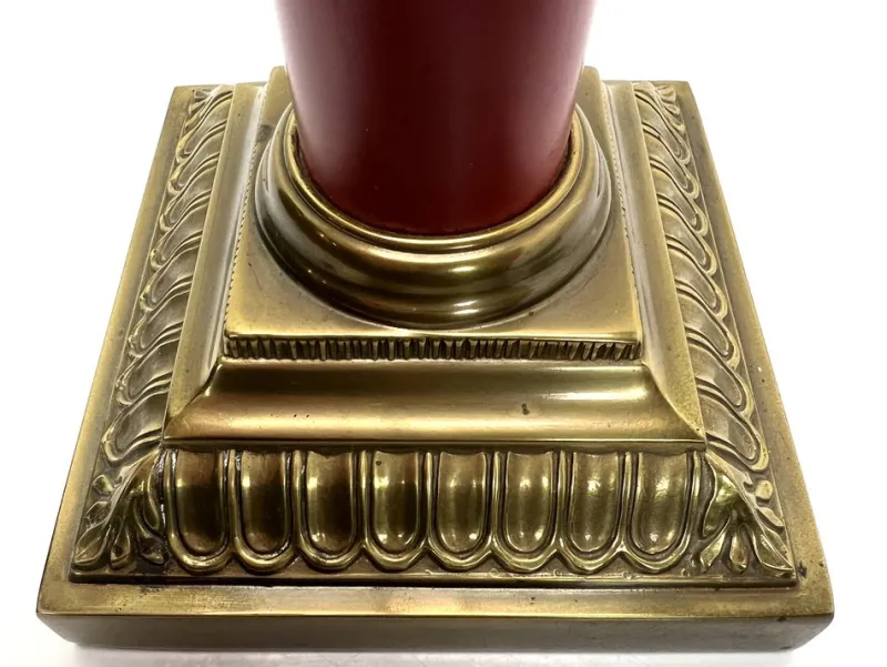Pamono Large Brass and Red Lacqued Corinthian Column Table Lamp, 1970s> Pedestals And Columns