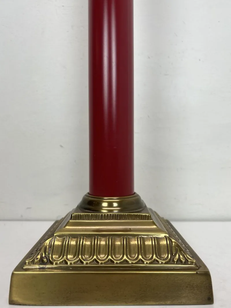 Pamono Large Brass and Red Lacqued Corinthian Column Table Lamp, 1970s> Pedestals And Columns