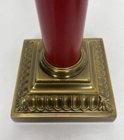 Pamono Large Brass and Red Lacqued Corinthian Column Table Lamp, 1970s><noscript><img width=