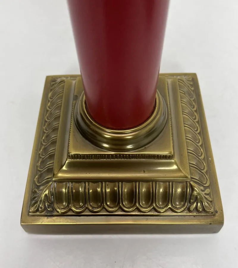 Pamono Large Brass and Red Lacqued Corinthian Column Table Lamp, 1970s> Pedestals And Columns