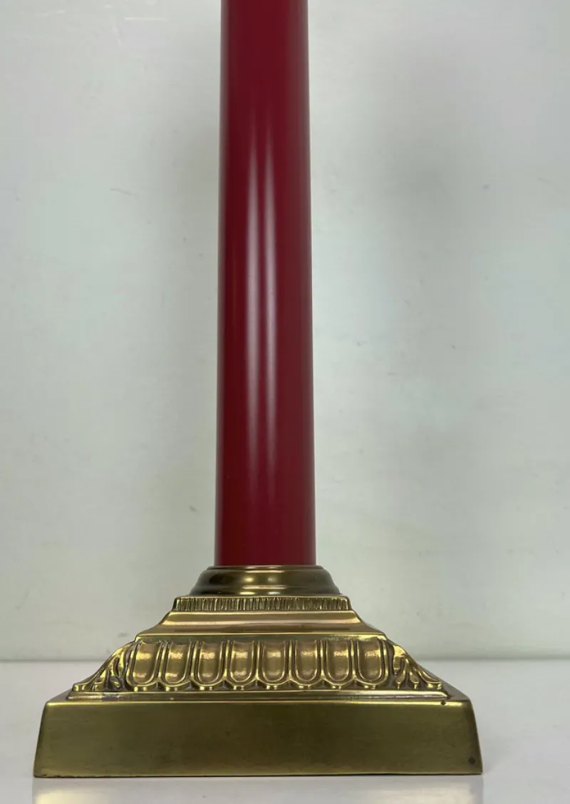 Pamono Large Brass and Red Lacqued Corinthian Column Table Lamp, 1970s> Pedestals And Columns