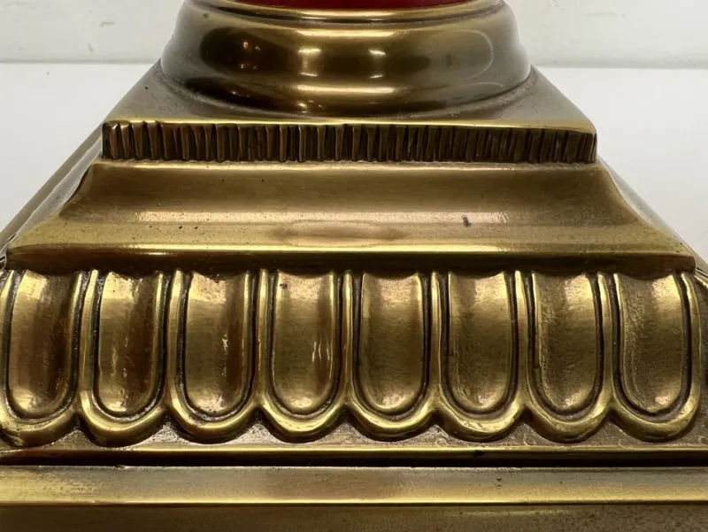 Pamono Large Brass and Red Lacqued Corinthian Column Table Lamp, 1970s> Pedestals And Columns