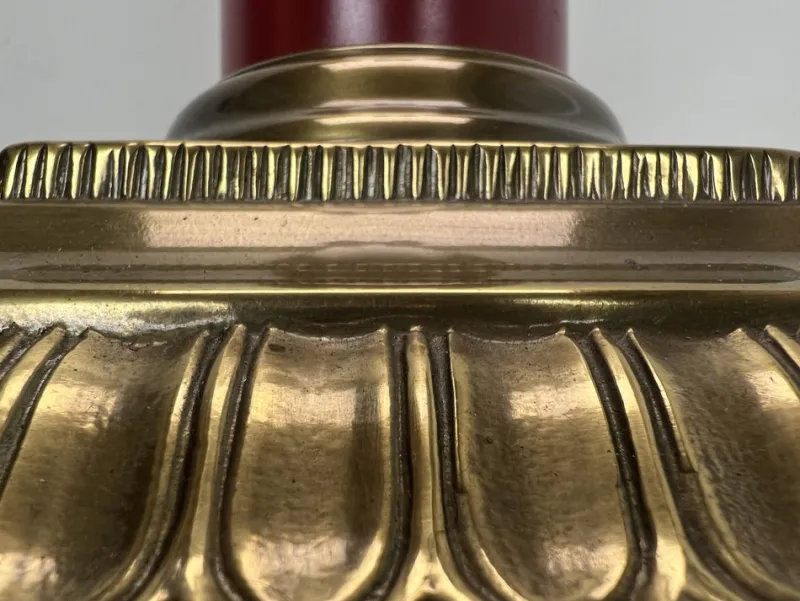 Pamono Large Brass and Red Lacqued Corinthian Column Table Lamp, 1970s> Pedestals And Columns
