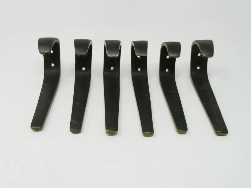 Pamono Large Brass Coat Hooks by Franz Hagenauer for Hagenauer Wien, 1950s, Set of 6> Racks, Hooks & Valets