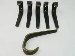 Pamono Large Brass Coat Hooks by Franz Hagenauer for Hagenauer Wien, 1950s, Set of 6><noscript><img width=