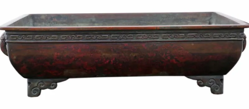Pamono Large Bronze Suiban Ikebana Garden Plant Pot, 1880s