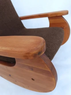 Pamono Large Brutalist Pine Rocking Chair from Wasa, 1987><noscript><img width=