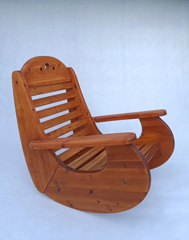 Pamono Large Brutalist Pine Rocking Chair from Wasa, 1987> Rocking Chairs