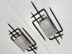 Pamono Large Brutalist Wrought Iron and Glass Sculptural Wall Lamps from Honsel-Leuchten, West Germany 1960s, Set of 2><noscript><img width=
