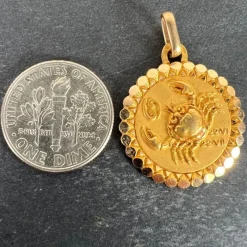Sale Pamono Large Cancer Zodiac Starsign 18k Yellow Gold Charm Pendant, 1920s