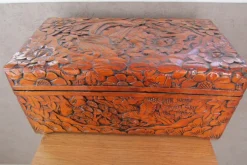 Pamono Large Carved Wooden Box with Floral and Bird Decor, 1930s> Trunks Crates & Baskets