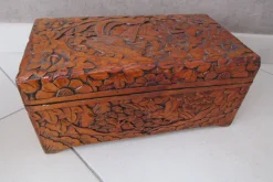 Pamono Large Carved Wooden Box with Floral and Bird Decor, 1930s><noscript><img width=