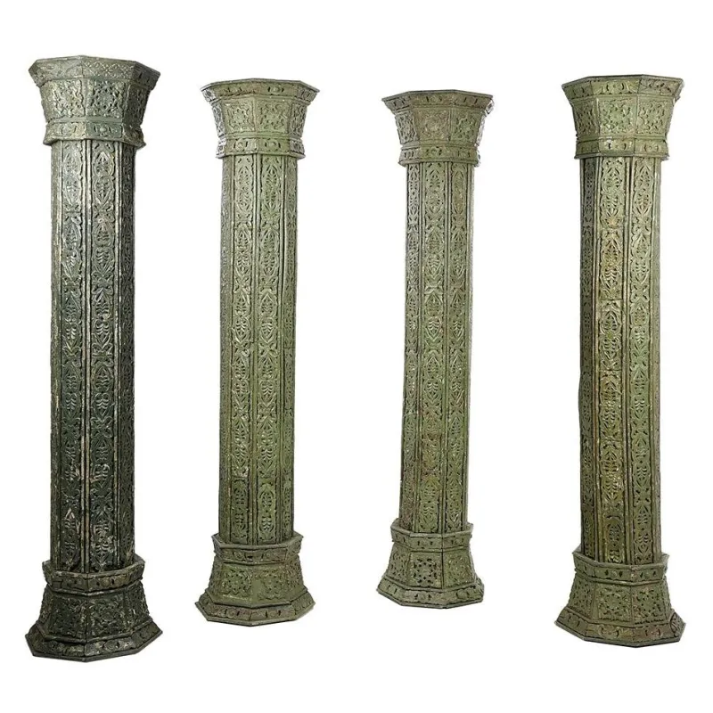Pamono Large Carved Wooden Columns, Set of 4> Pedestals And Columns