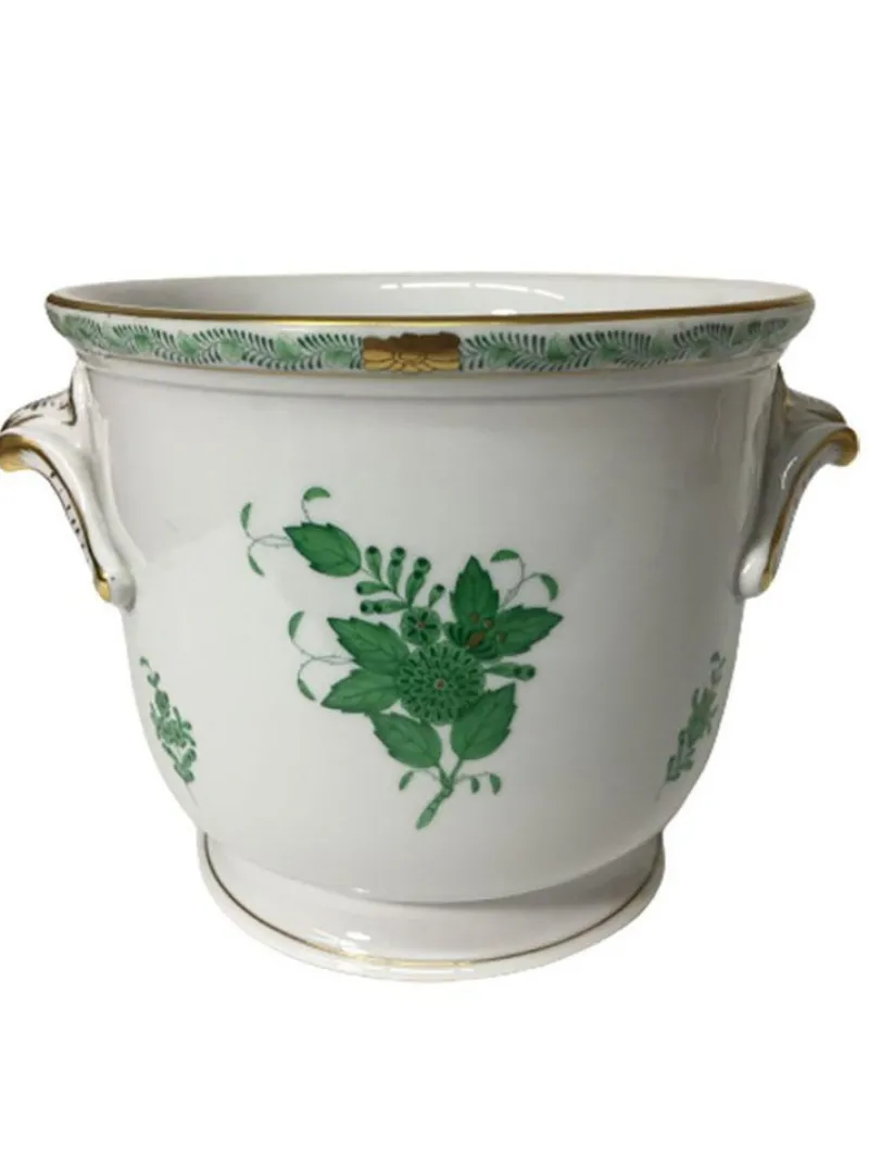 Pamono Large Chinese Bouquet Apponyi Green Porcelain Cache Pots from Herend Hungary, Set of 2> Garden Accessories