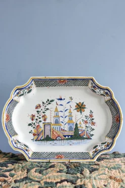 Hot Pamono Large Chinoiserie Dish by Rouen Faience