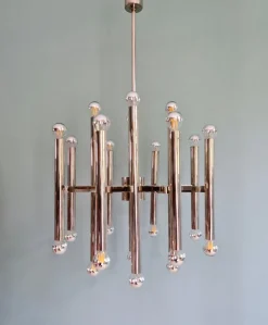 Outlet Pamono Large Chrome-Plated Metal 24-Light Chandelier attributed to Gaetano Sciolari for Boulanger, Belgium, 1970s