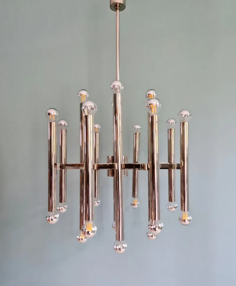 Outlet Pamono Large Chrome-Plated Metal 24-Light Chandelier attributed to Gaetano Sciolari for Boulanger, Belgium, 1970s