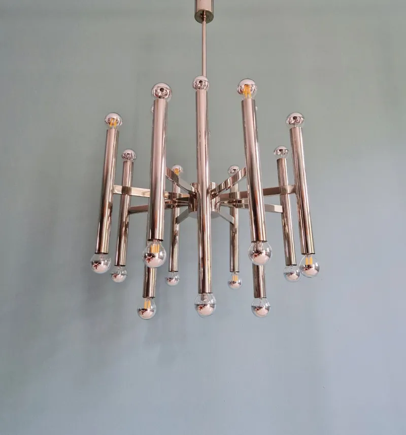 Outlet Pamono Large Chrome-Plated Metal 24-Light Chandelier attributed to Gaetano Sciolari for Boulanger, Belgium, 1970s