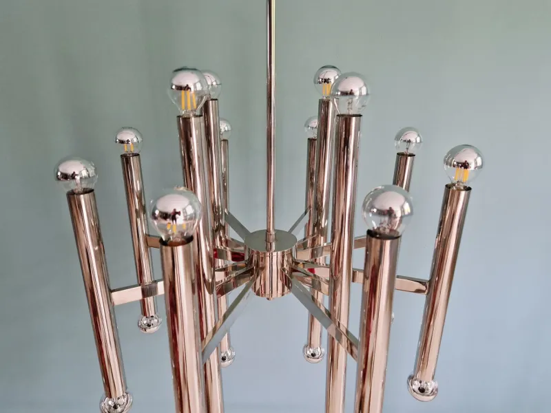 Outlet Pamono Large Chrome-Plated Metal 24-Light Chandelier attributed to Gaetano Sciolari for Boulanger, Belgium, 1970s