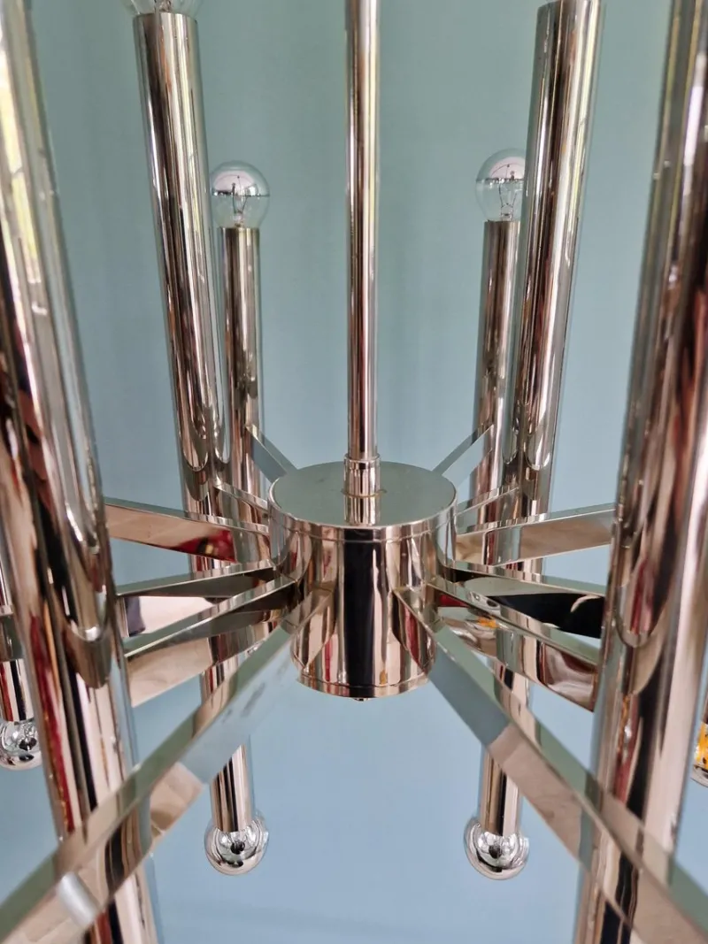 Outlet Pamono Large Chrome-Plated Metal 24-Light Chandelier attributed to Gaetano Sciolari for Boulanger, Belgium, 1970s