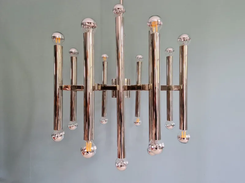 Outlet Pamono Large Chrome-Plated Metal 24-Light Chandelier attributed to Gaetano Sciolari for Boulanger, Belgium, 1970s