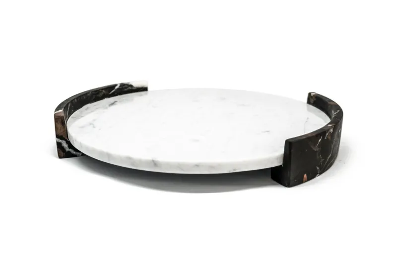 Hot Pamono Large Circular Triptych Tray in White Carrara Marble