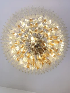 New Pamono Large Clear and Amber Triedro Murano Glass Chandelier