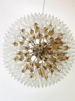 New Pamono Large Clear and Amber Triedro Murano Glass Chandelier