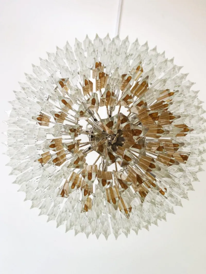 New Pamono Large Clear and Amber Triedro Murano Glass Chandelier
