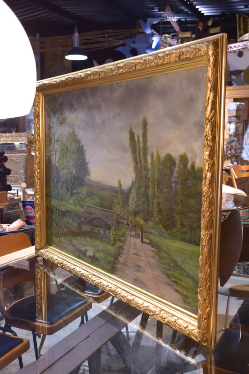 Pamono Large Countryside Landscape, 19th Century, Painting on Canvas, Framed> Classical