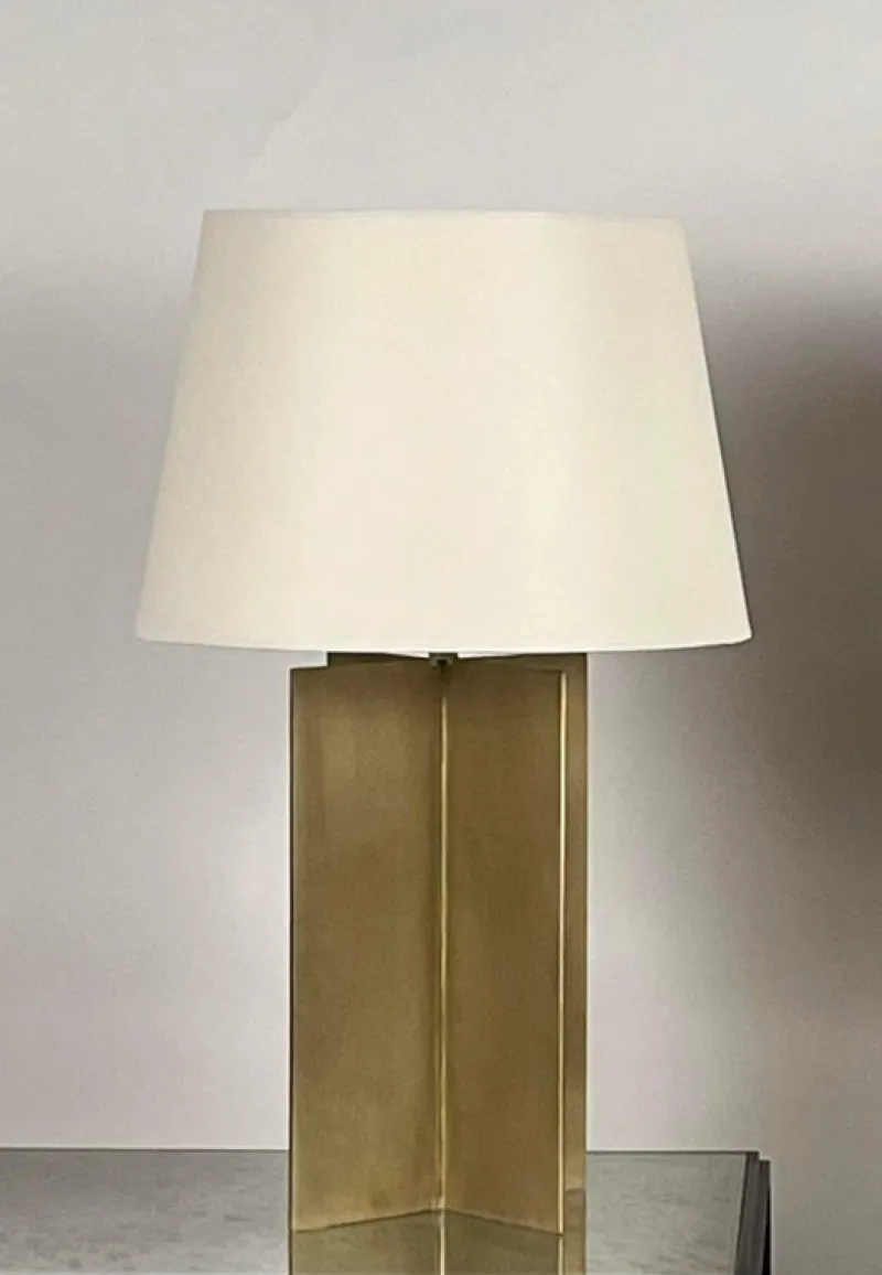 Pamono Large Croisillon Brass Lamps with Parchment Shades by Atelier Cabanel, Set of 2> Table Lamps