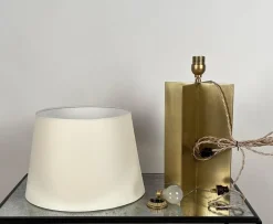 Pamono Large Croisillon Brass Lamps with Parchment Shades by Atelier Cabanel, Set of 2><noscript><img width=
