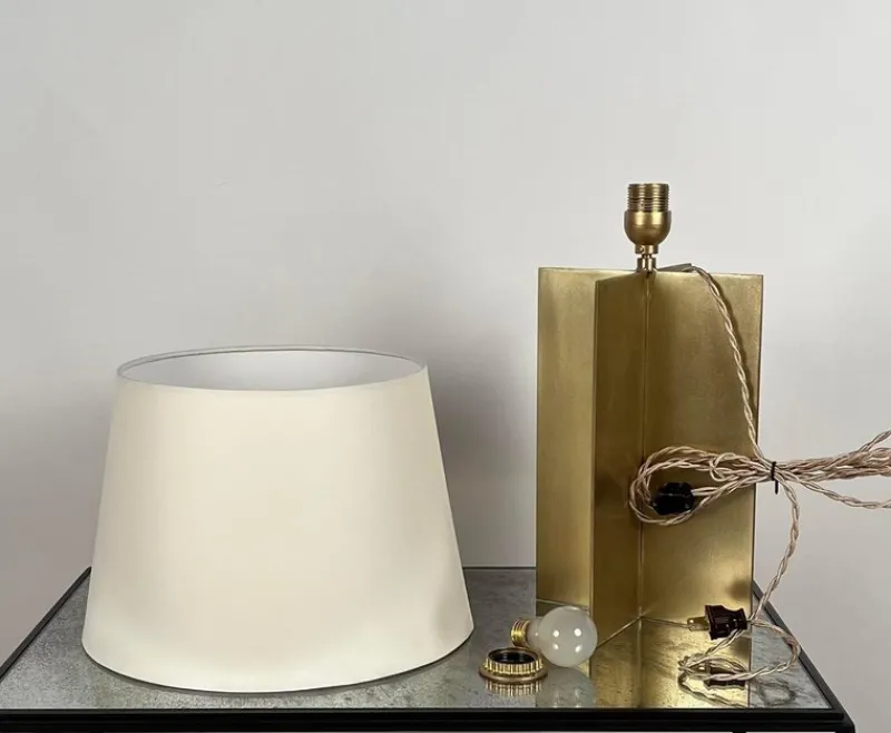 Pamono Large Croisillon Brass Lamps with Parchment Shades by Atelier Cabanel, Set of 2> Table Lamps