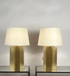 Pamono Large Croisillon Brass Lamps with Parchment Shades by Atelier Cabanel, Set of 2><noscript><img width=